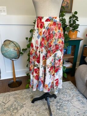 Carole Little Floral Bouquet Vintage Rayon Skirt 4 Made in USA